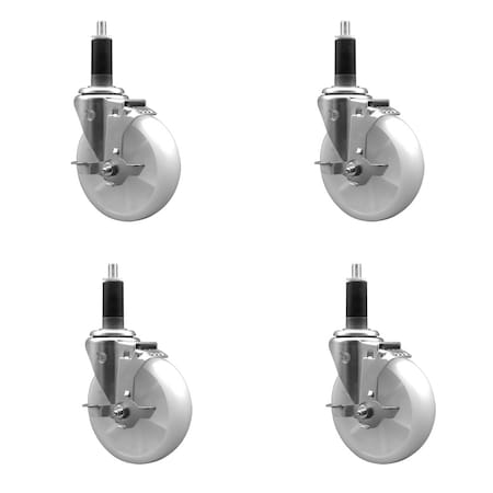 Service Caster 5'' SS Nylon Swivel 1-1/8'' Expanding Stem Caster Set with Brake, 4PK SCC-SSEX20S514-NYS-TLB-118-4